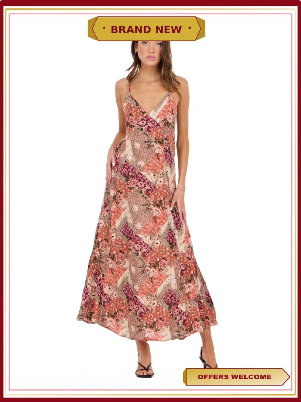 Spaghetti Strap Maxi Dress Adjustable Tie Back Tiered Summer
